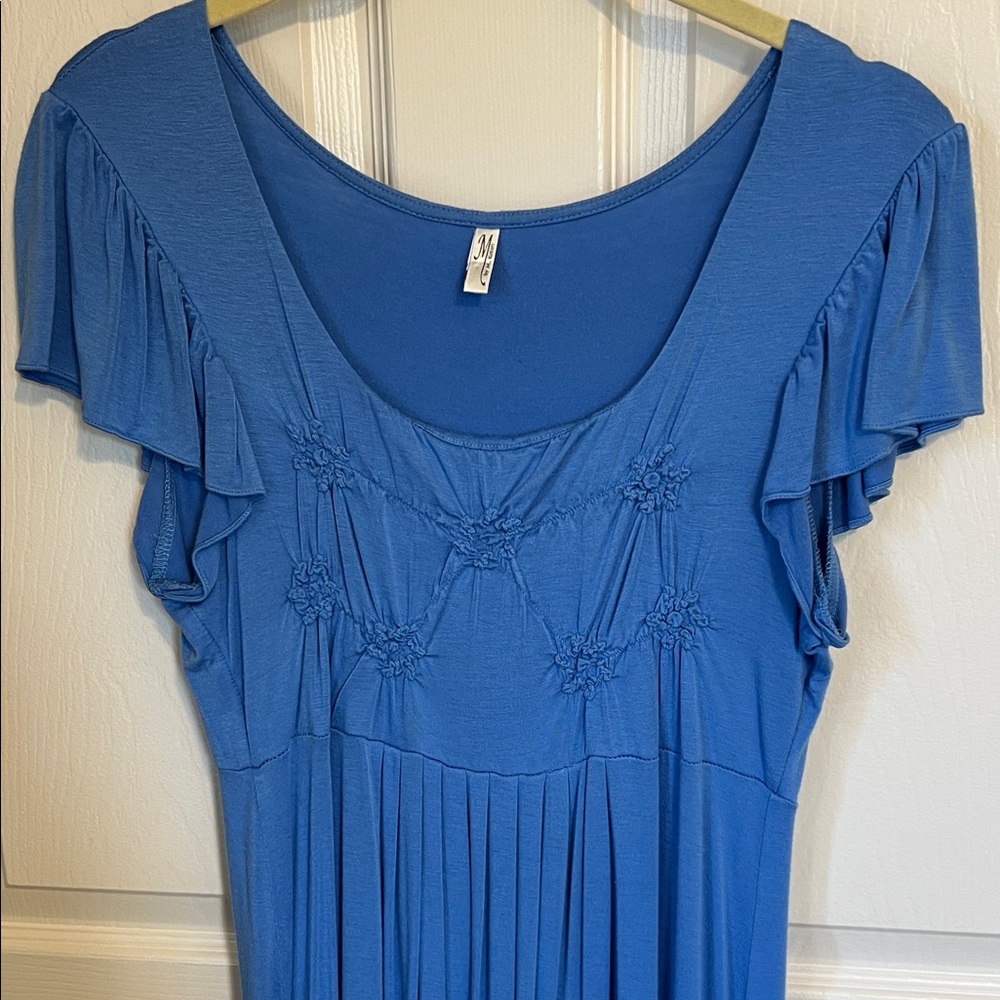 M. Kaplan Blue Ruffled Sleeve Dress